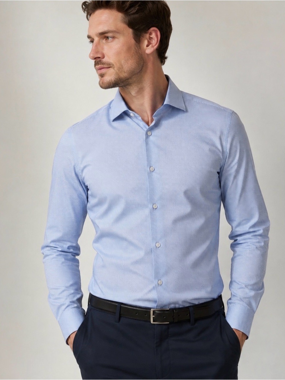 HUGO Light Blue Micro-Pattern Dress Shirt